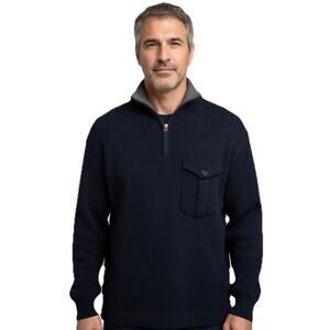 Orvis Heavyweight Navy 100% Cotton Men's 1/4 Zip Sweater w/ Elbow Patches M